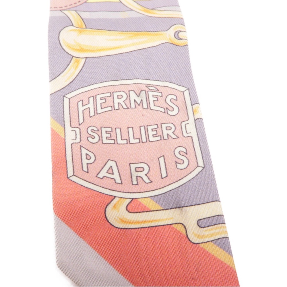 HERMES Twilly Scarf Scarves Silk Gray Orange Yellow - Picture 6 of 10